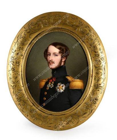 null LARGE HARD PORCELAIN MEDALLION FROM THE RIHOUET FACTORY IN PARIS. 
 Oval in...