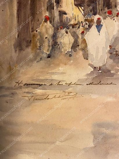 École Française du XIXe siècle 
View of the entrance of a medina in Morocco.
Autographed...