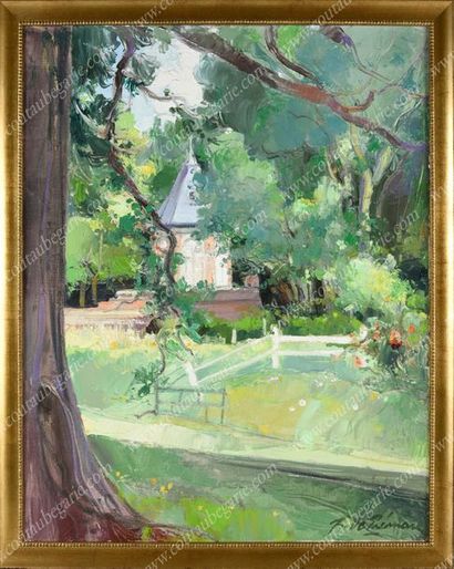 PRÉMARE Richard de (°1936) 
View of the Montpensier pavilion in Eu.
Oil on canvas,...