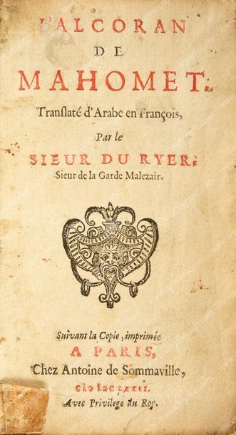 BIBLIOTHÈQUE D'ISABELLE D'ORLÉANS, 
SIEUR DU RYER. L'alcoran de Mahomet, publié à...