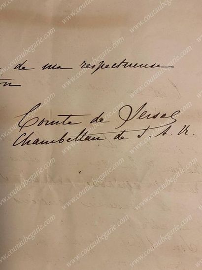 MAISON DE LA DUCHESSE DE BRAGANCE 
L.A.S.: "Comte de Seisal", addressed to the Countess...