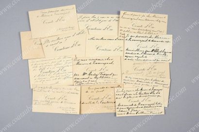 COMTE ET COMTESSE D'EU 
Set of 14 business cards printed in the name of the Count...