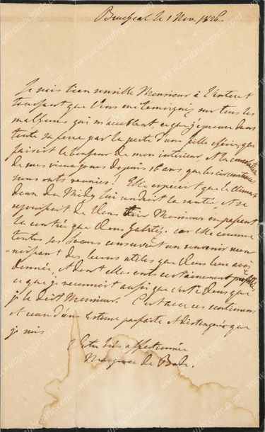 AMÉLIE, princesse de Bade (1795-1869) 
Signed autograph letter, addressed to an unidentified...