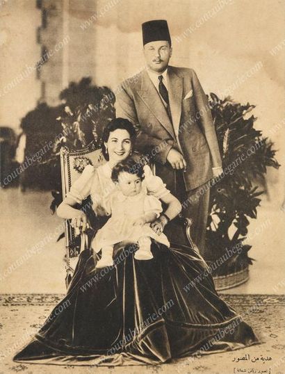 ÉCOLE ÉGYPTIENNE DU XXe SIÈCLE 
Portrait of King Farouk I posing with his wife and...