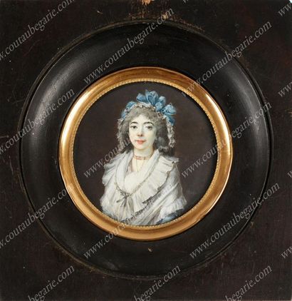 DUBOIS Frédéric (1780-1819) 
Portrait of a young woman with a blue ribbon in her...
