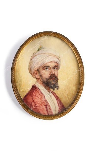 Ecole étrangère début du XXe siècle 
Man with oriental turban.
Miniature onivoire∆,...