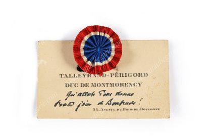 TALLEYRAND-PÉRIGORD, prince Louis (1867-1951) 
Tricolor cockade, held by a pin to...