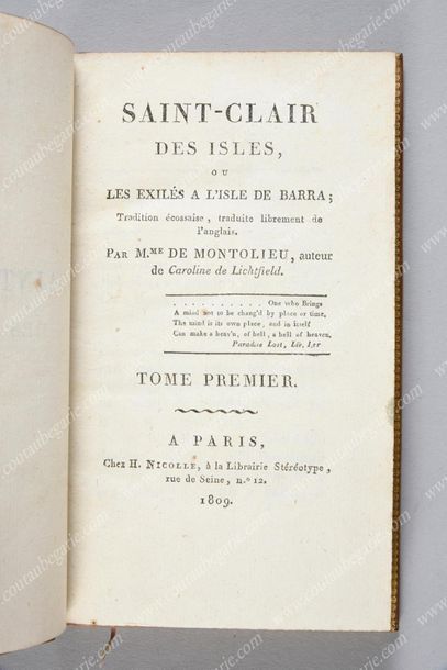 MONTOLIEU Mme de, Saint-Clair des Isles ou les exilés à l'Isle de Barra, imprimé...