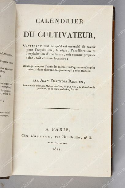 BASTIEN Jean-François Calendrier du cultivateur, imprimé à Paris, chez l'auteur,...
