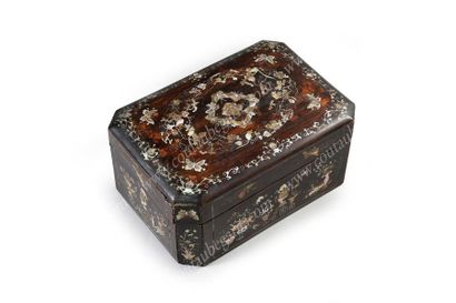 null BOX. 
 Rectangular in shape, in exotic wood stained with mother-of-pearl inlays...