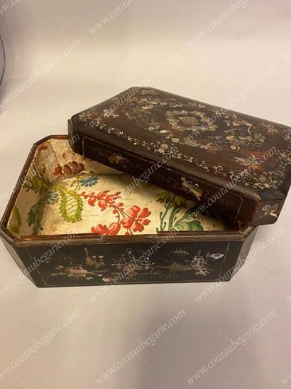 null BOX. 
 Rectangular in shape, in exotic wood stained with mother-of-pearl inlays...