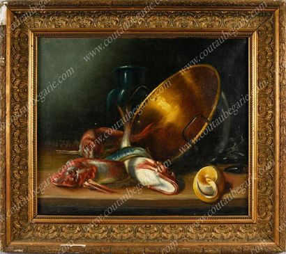 PASCAL Jules-Georges 
Still life with fishes.
Oil on canvas signed lower right and...