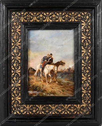 WALKER James-Alexandre (1829-1898) 
Hors de combat.
Oil on panel signed lower left,...