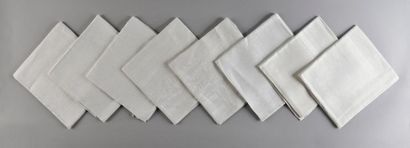 null Set of eight linen damask napkins, circa 1900, the field with plain and pebbled...