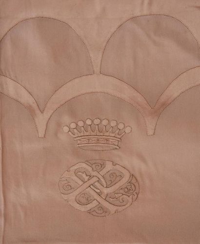 null Bed linen set embroidered with the number PB under a count's crown, circa 1938,...