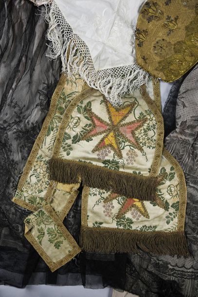 null A combination of three embroidered bonnets, Alsace, second half of the 18th...