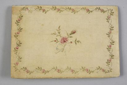 null Clutch bag, late 18th century, rigid pocket in cream taffeta painted on each...