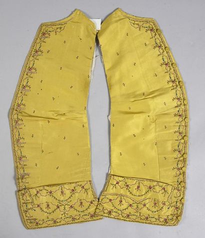 null Front of waistcoat, circa 1770, large yellow de Tours embroidered polychrome...