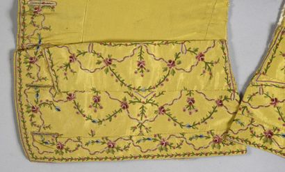 null Front of waistcoat, circa 1770, large yellow de Tours embroidered polychrome...