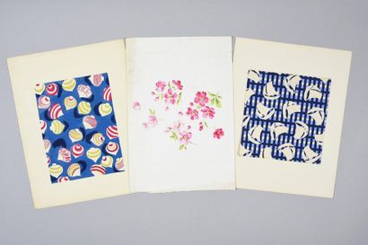 null Set of fabric models for fashion, 1950-1970 approximately, gouache and ink on...