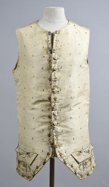 null Basque waistcoat, end of the 18th century, big of Tours cream embroidered polychrome...