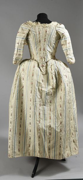 null English-style dress, circa 1785, Mexican polychrome silk with blue, cream and...