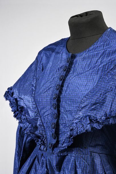 null Afternoon dress, circa 1850, blue and black taffeta check dress; bodice with...