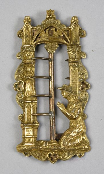 null Belt buckle, Louis-Philippe period, gilt metal buckle embossed and chased; troubadour...