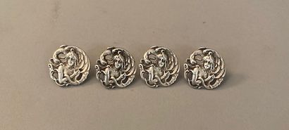 null Set of four buttons, circa 1900, cast silver openwork buttons featuring Leda...