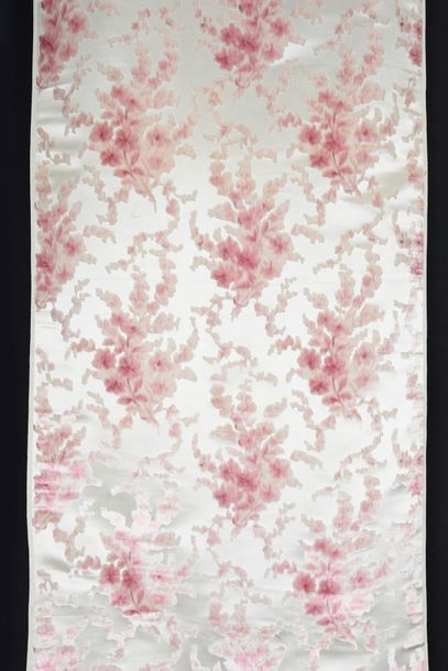 null Velvet sabre film, Lyon, circa 1900, printed and finely shaved cream satin with...