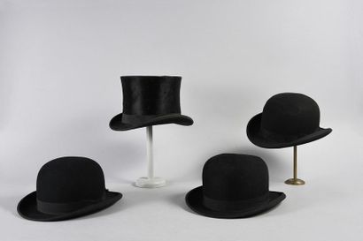null Sept chapeaux d'homme, fin du XIXe-début du XXe siècle, trois chapeaux melon...