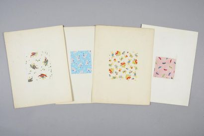 null Set of fabric models for fashion, 1950-1970 approximately, gouache on paper;...