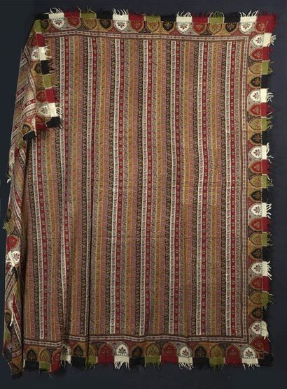 null Printed square shawl with cashmere decoration, mid 19th century, wool twill...
