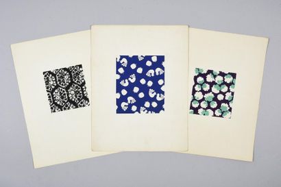 null Set of fabric models for fashion, circa 1940-1970, gouache and ink on paper;...