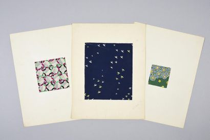null Set of fabric models for fashion, circa 1940-1970, gouache and ink on paper;...