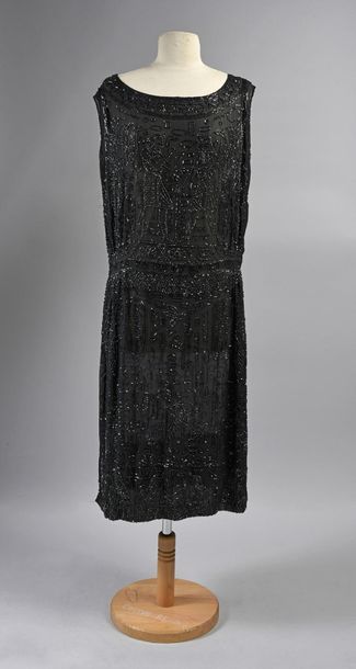 null Egyptian embroidered evening dress, circa 1923, sleeveless black silk crepe...