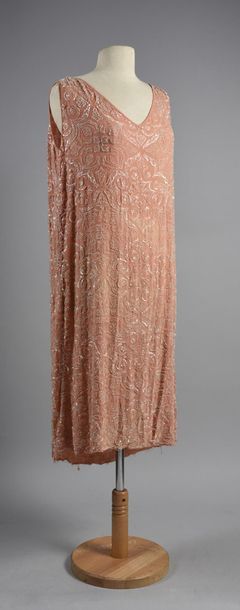 null Evening gown, circa 1925, sleeveless dress, tapered neckline in front and back,...