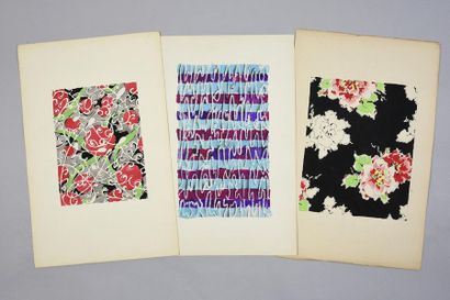 null Set of models of fashion fabrics, 1950-1970 approximately, gouache, ink and...