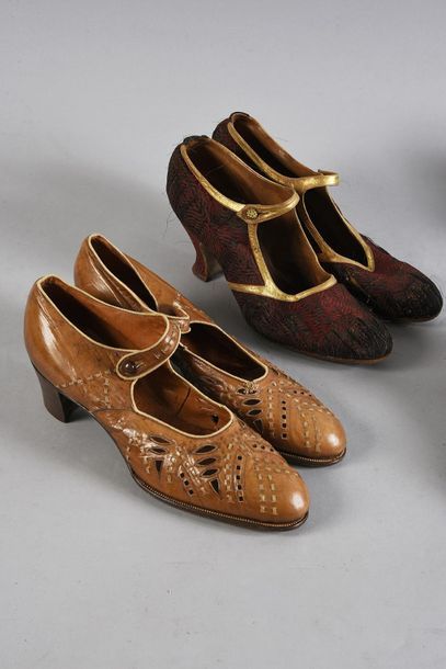 null Meeting of five pairs of elegant shoes, mainly around 1910-1930, pumps and pumps...