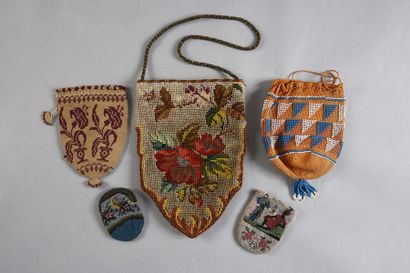 null A collection of five embroidered and beaded mesh purses and reticles, circa...