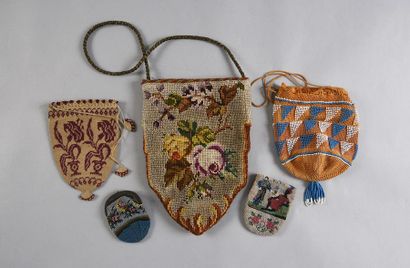 null A collection of five embroidered and beaded mesh purses and reticles, circa...
