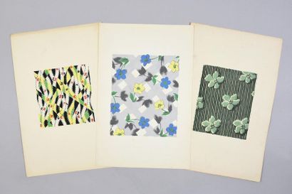 null Ensemble de maquettes d'étoffes pour la mode, 1950-1970 environ, gouache, encre...