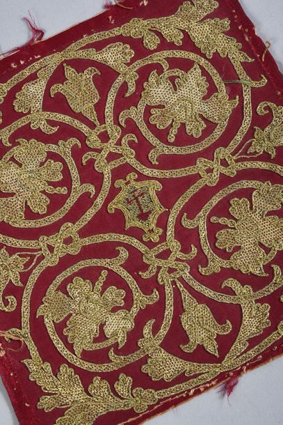 null On top of a pale, disassembled embroidered, Renaissance period, very finely...