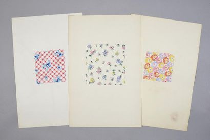 null Set of models of fashion fabrics, 1950-1970 approximately, gouache and ink on...