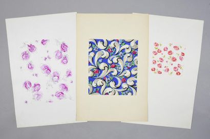 null Set of models of fashion fabrics, 1950-1970 approximately, gouache and ink on...