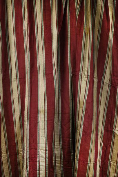 null Pair of striped imberline curtains, 18th-19th centuries, linen and silk, raspberry,...