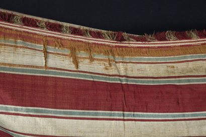 null Pair of striped imberline curtains, 18th-19th centuries, linen and silk, raspberry,...