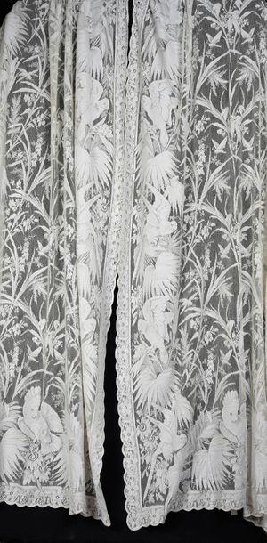 null Pair of blinds, made of embroidered mechanical net from the end of the 19th...
