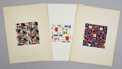 null Set of fabric models for fashion, 1940-1970 approx., mainly gouache on paper;...