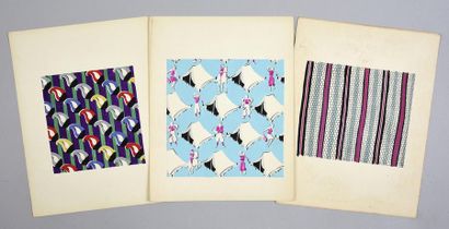 null Ensemble de maquettes d'étoffes pour la mode, 1940-1970 environ, gouache sur...